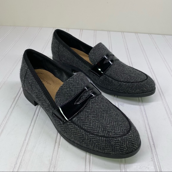 Clarks Trish Rose Gray herringbone loafers - Picture 1 of 9
